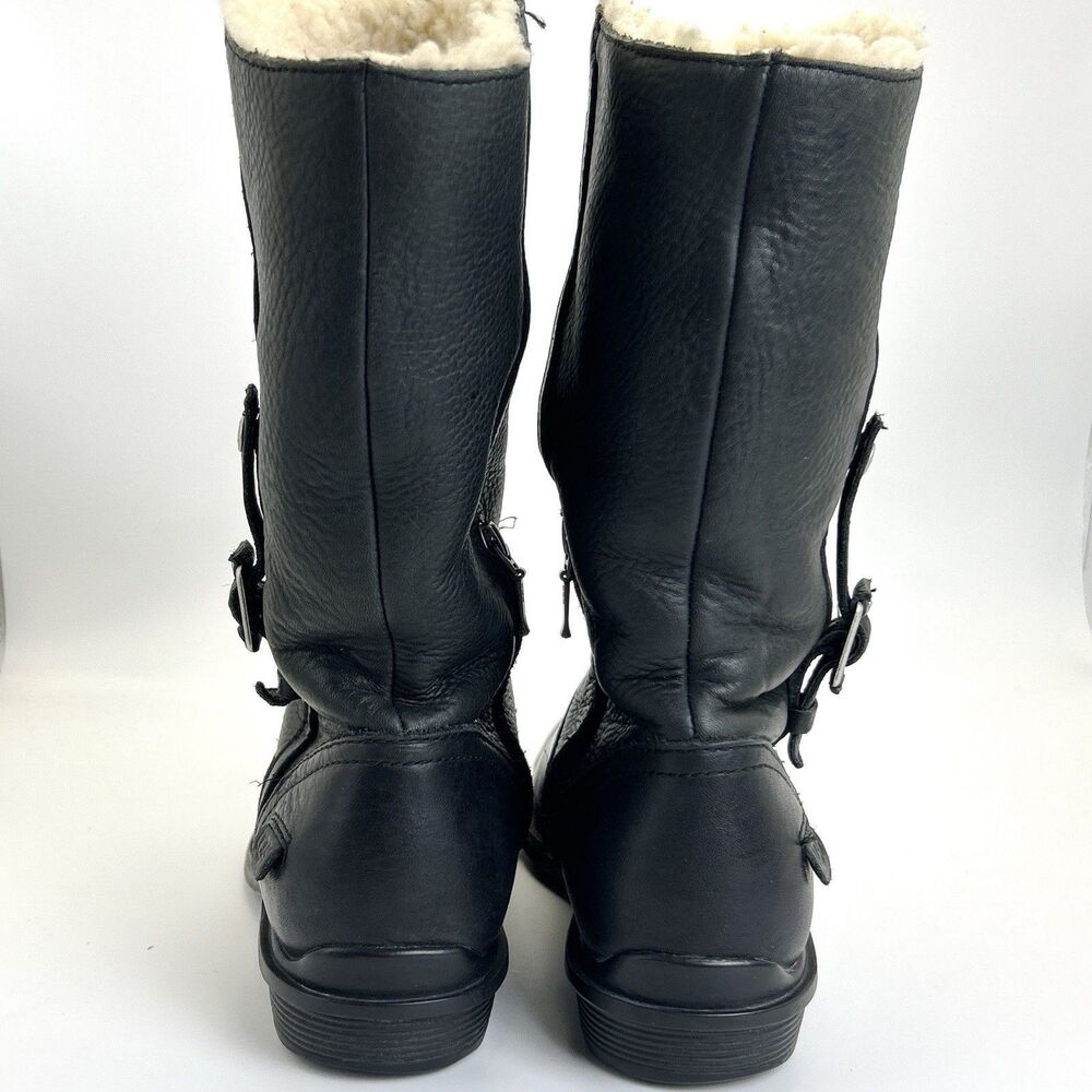 UGG Bellevue Moto Boots Women’s Sz 9 Black Leather Shearling Zip Buckle 5745 - Picture 10 of 11